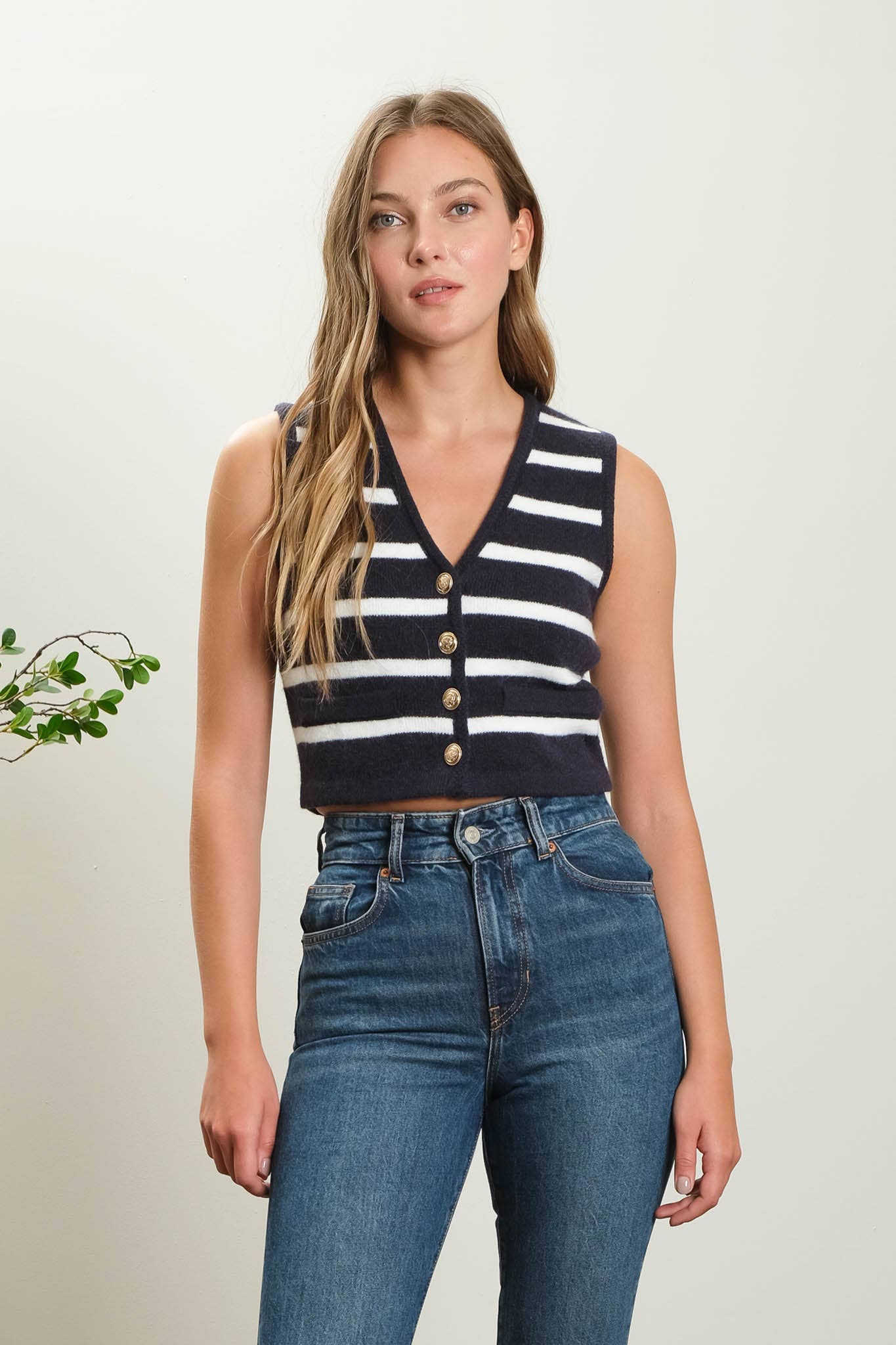 Palmer Striped Button Down Cropped Sweater