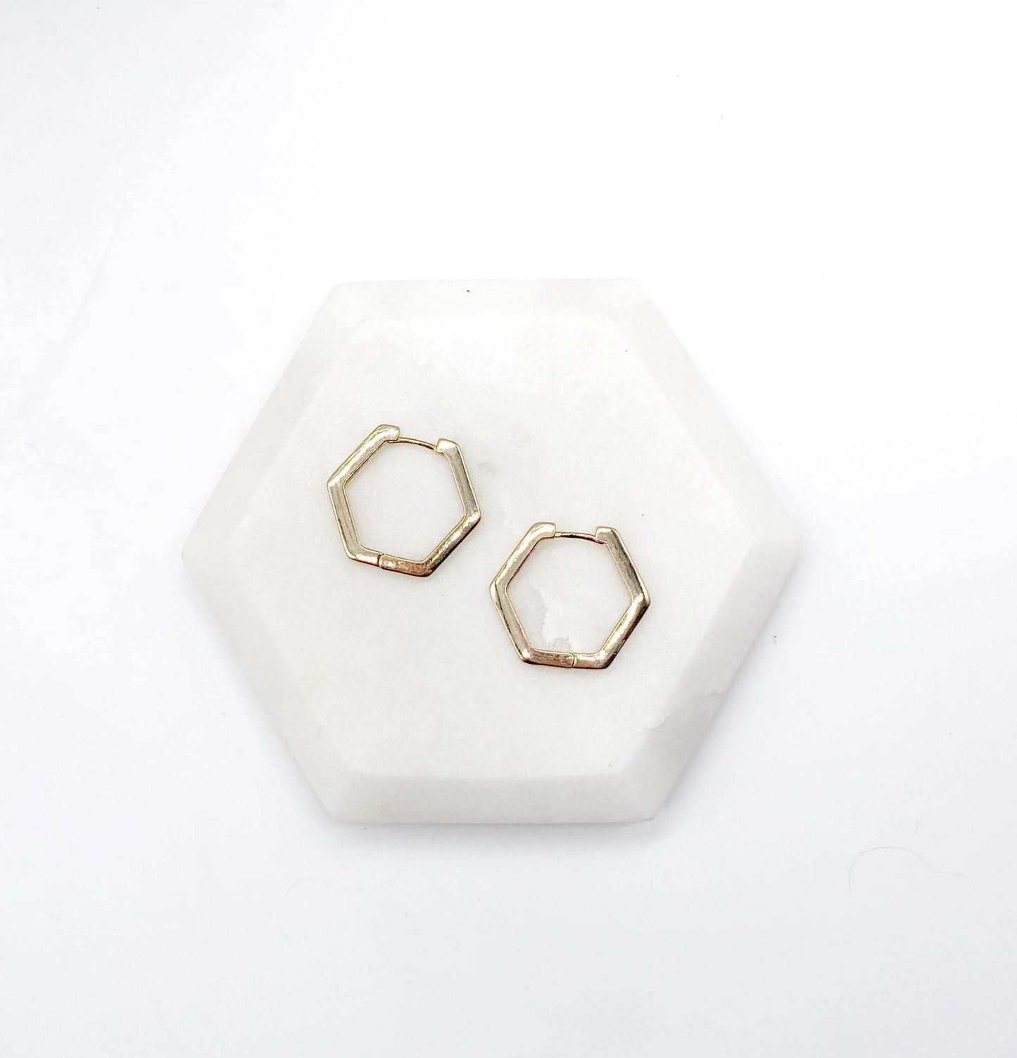 Gold Hex Hexagon Huggie Hoop Earrings