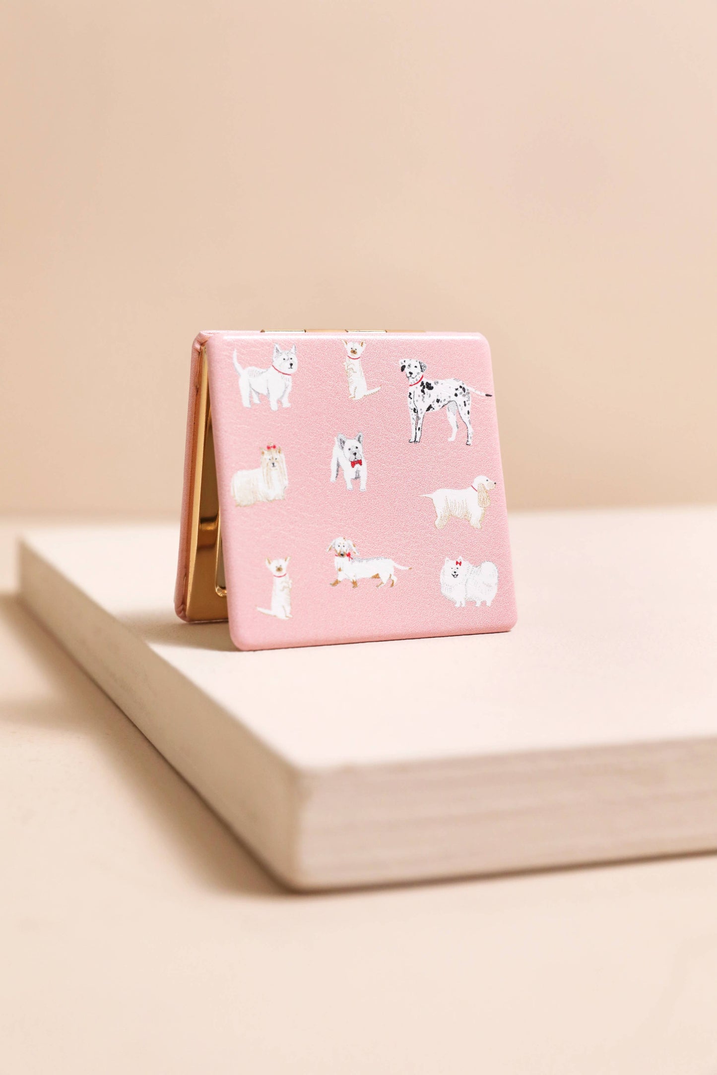 Small Pink Dog Print Compact Mirror