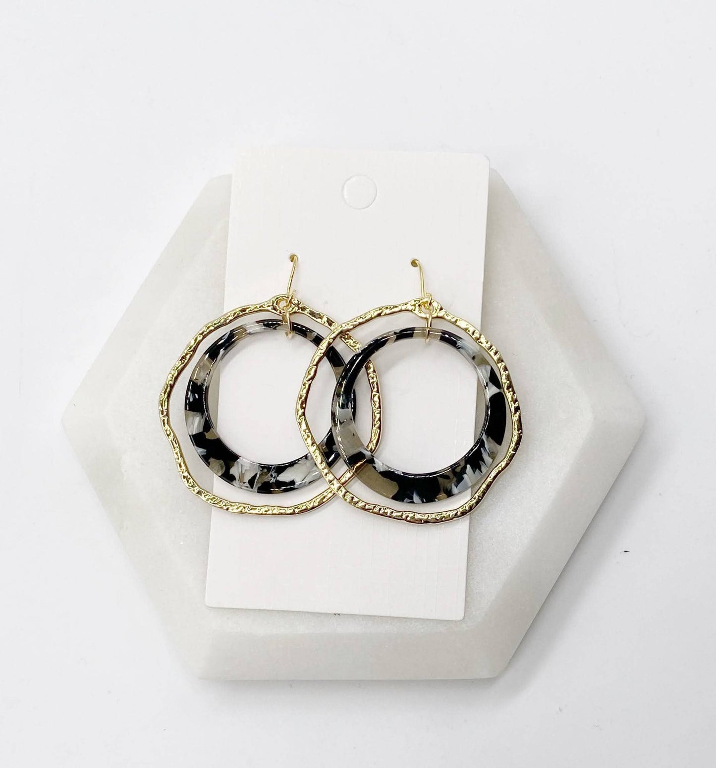 Black and Gold Chandelier Disc Acrylic Earrings