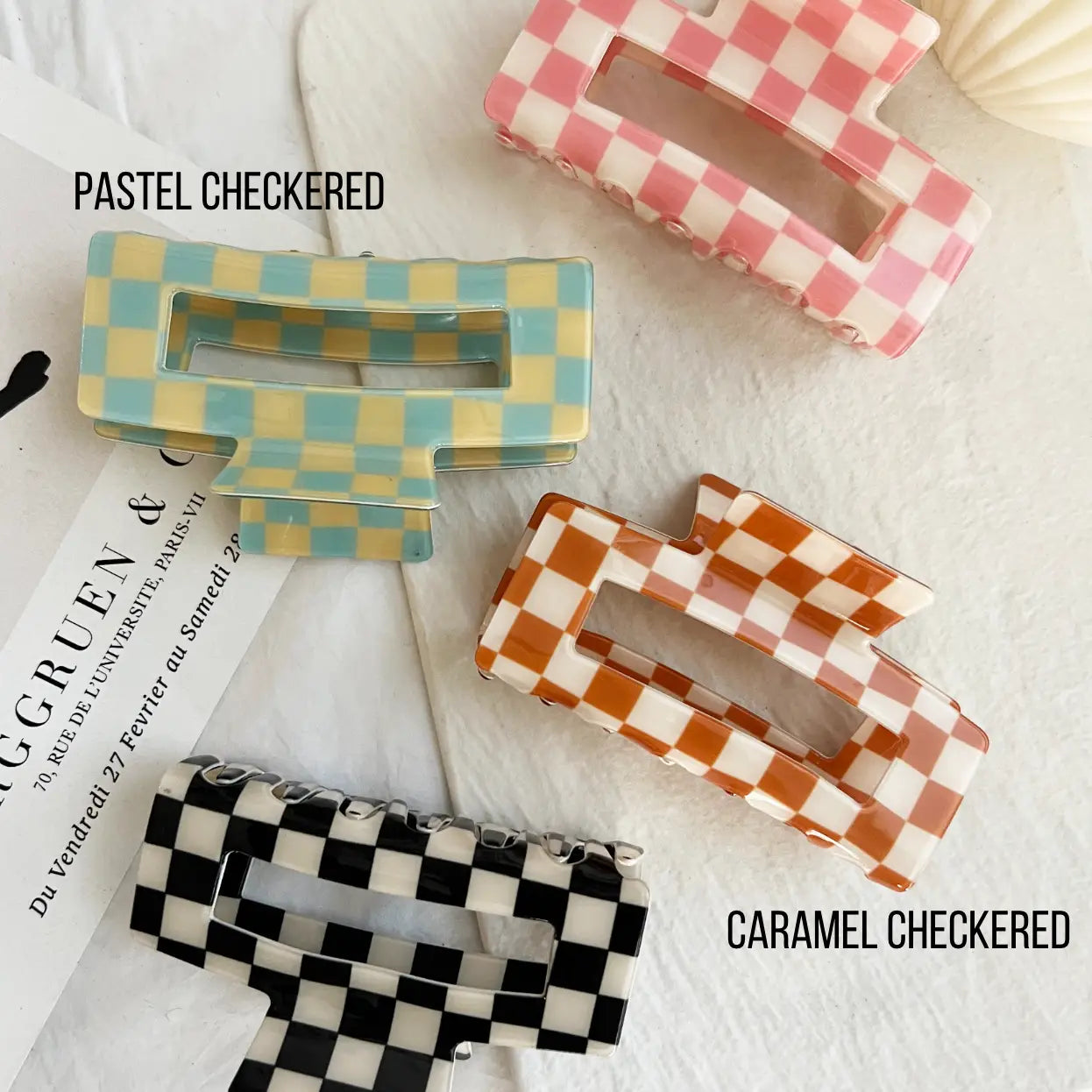 Jumbo 4" Acetate Checkered Hair Claw - Multiple Colors