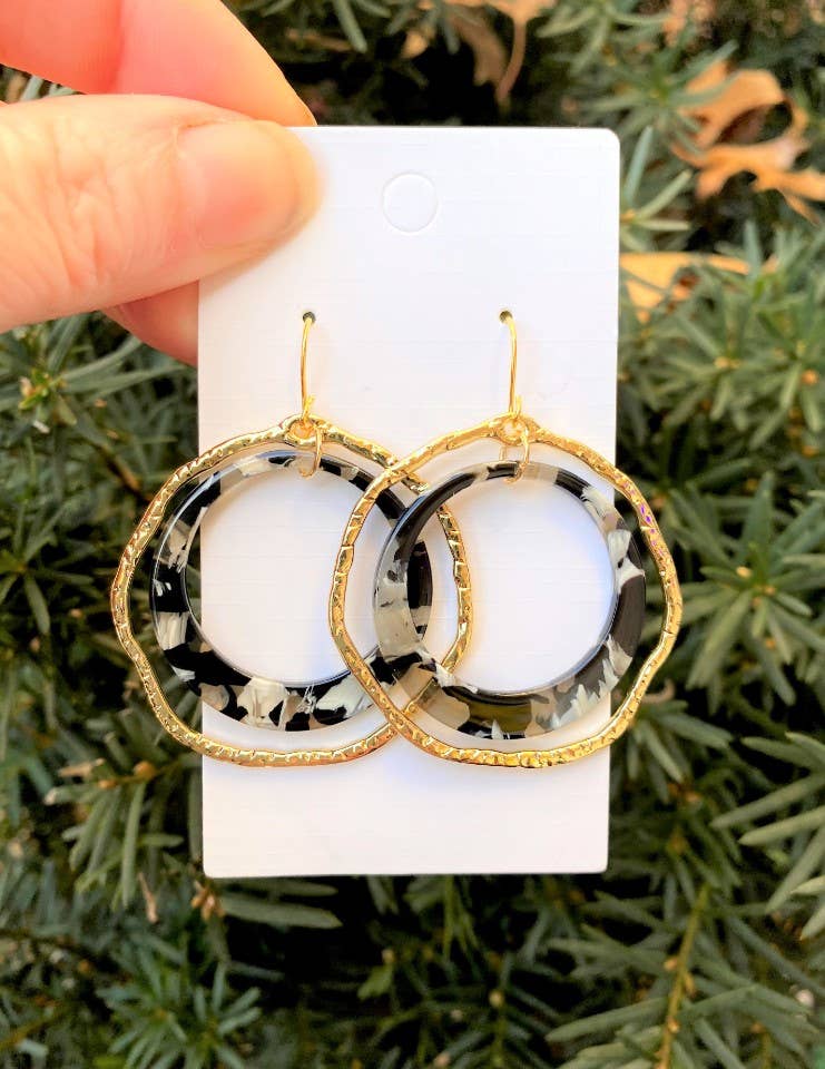 Black and Gold Chandelier Disc Acrylic Earrings