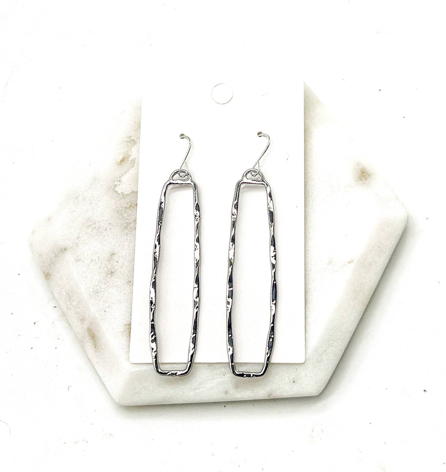 Silver Hammered Rectangle Statement Earrings