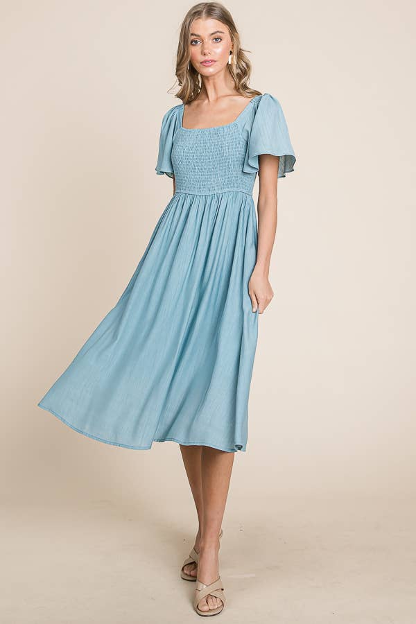 Sonnet Square Neck Flutter Sleeve Midi Dress S-XL