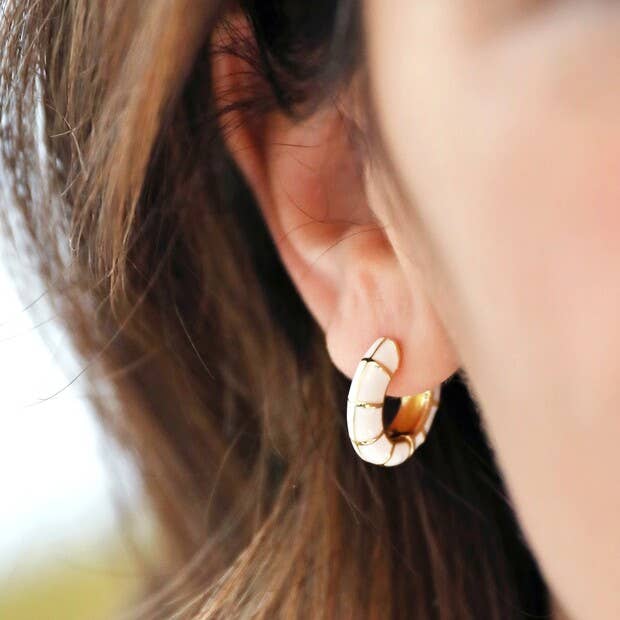White Hoop Geometric Enamel Earrings