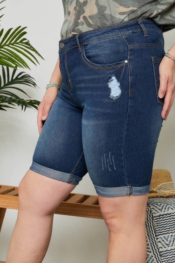 Darla Denim Knee Length Cuffed Shorts - Plus Size