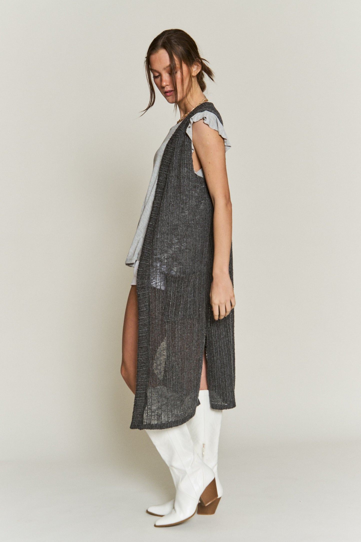 Charcoal Sleeveless Cardigan