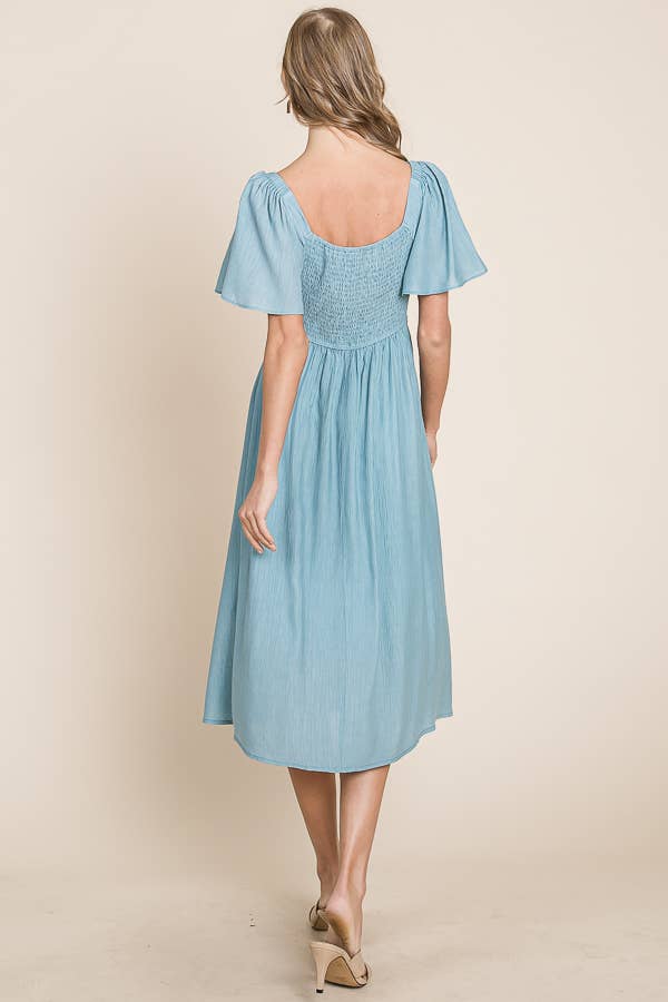 Sonnet Square Neck Flutter Sleeve Midi Dress S-XL