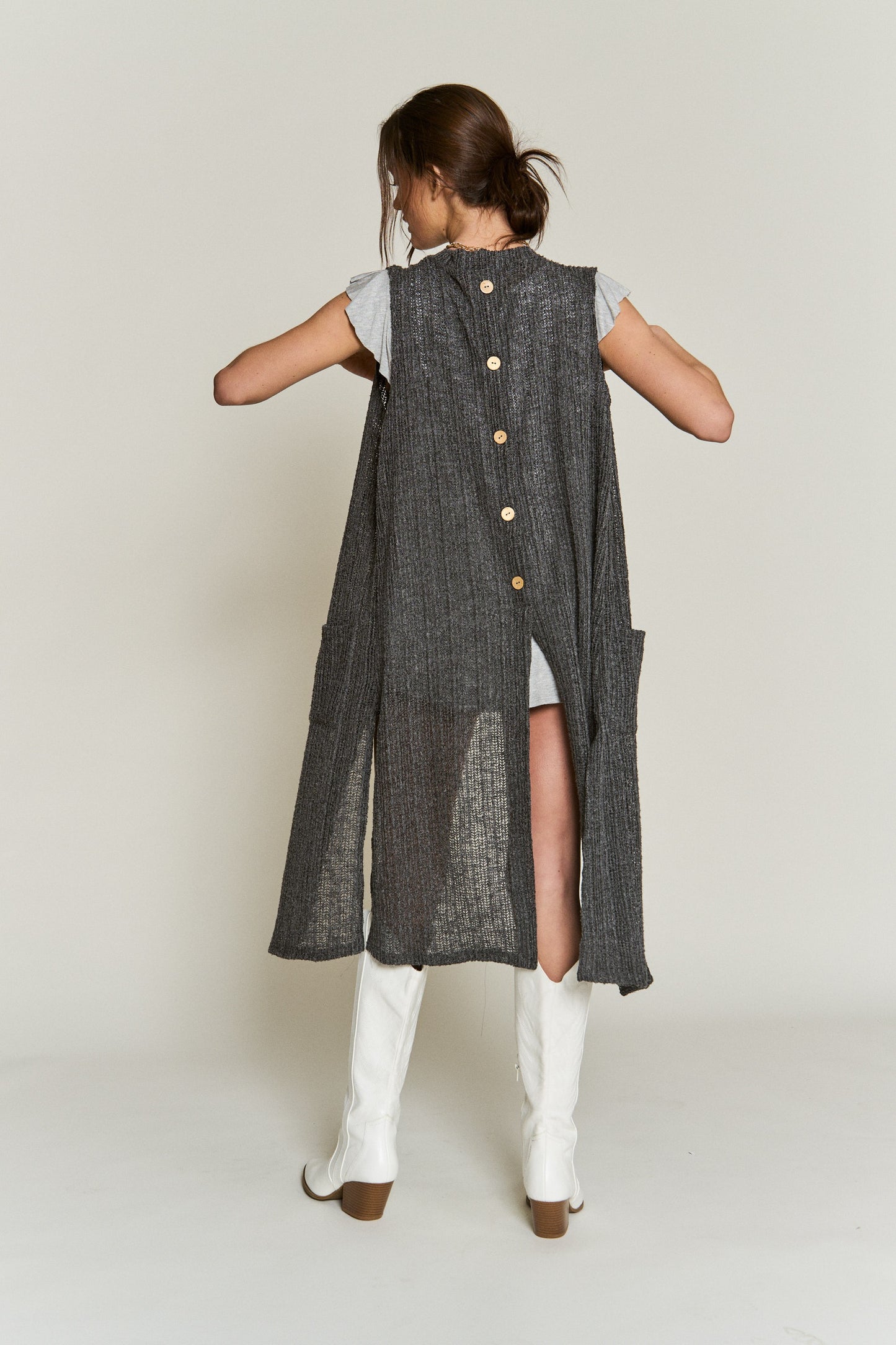 Charcoal Sleeveless Cardigan