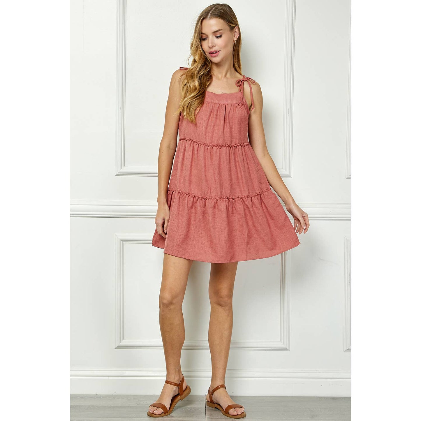Tiered Mini Dress With Ties S-XL
