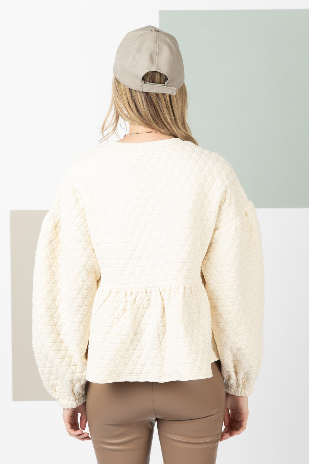 Quilted Balloon Sleeve Top - Multiple Colors