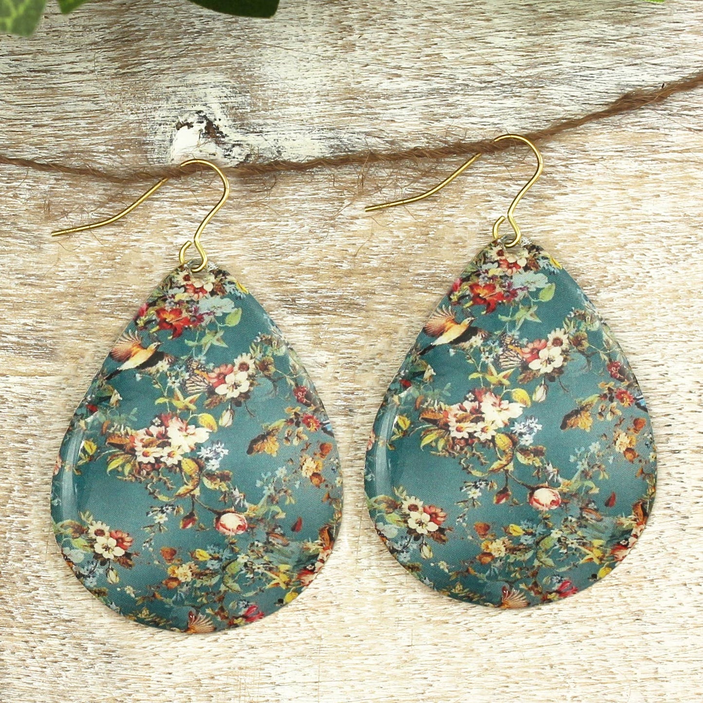 Blue Vintage Teardrop Print Earrings