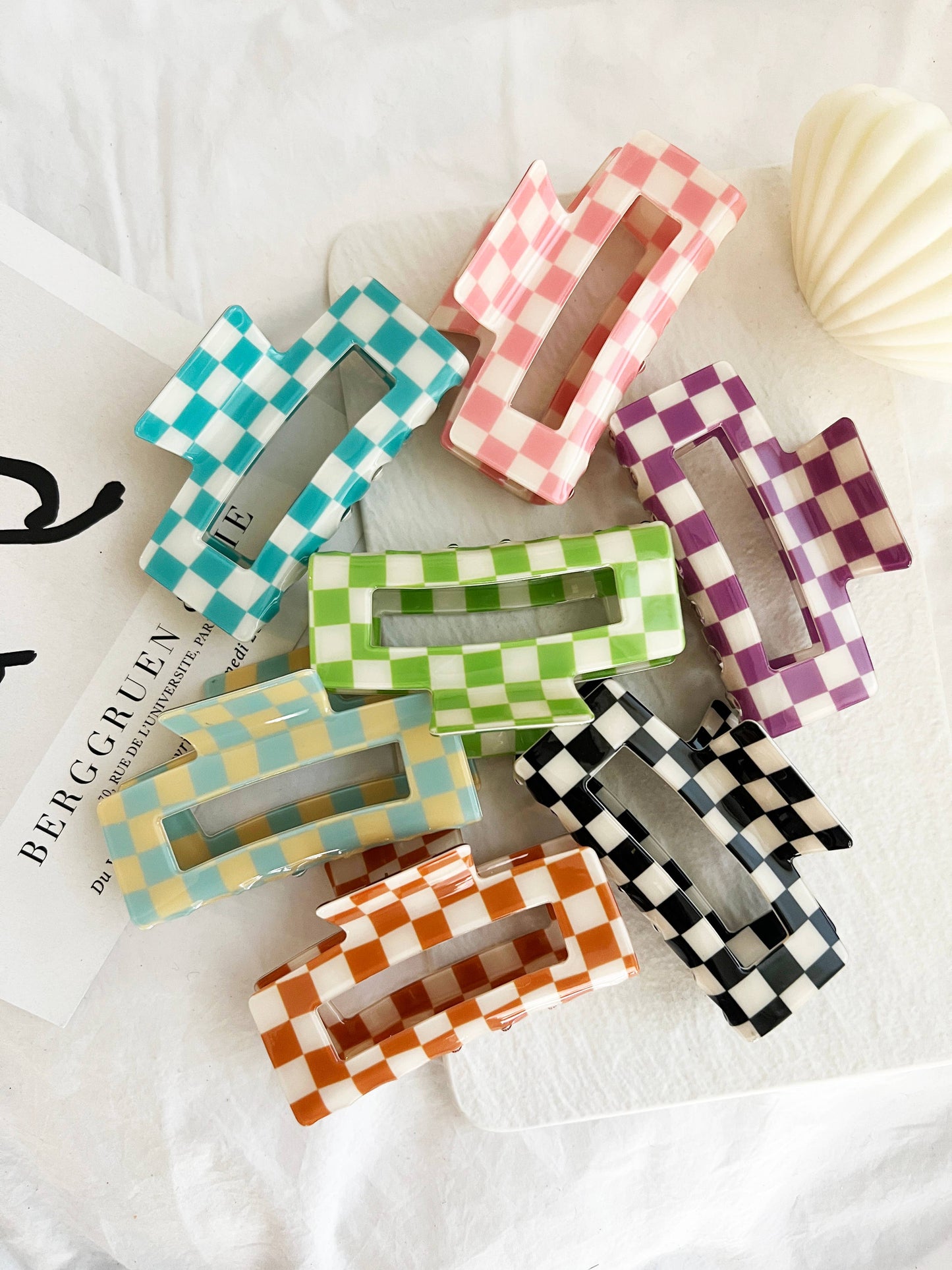 Jumbo 4" Acetate Checkered Hair Claw - Multiple Colors