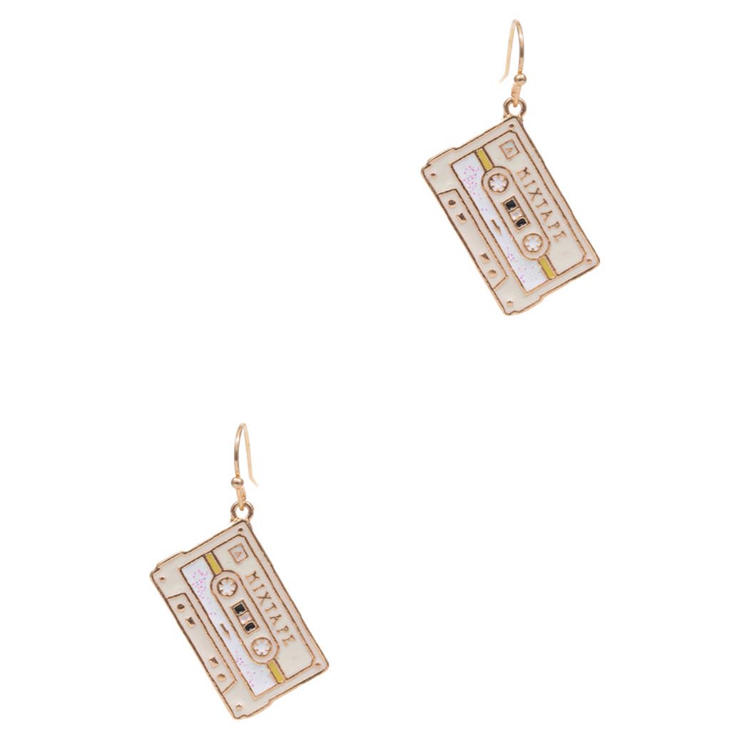 Retro Mixtape Enamel Pendant Hook Earrings