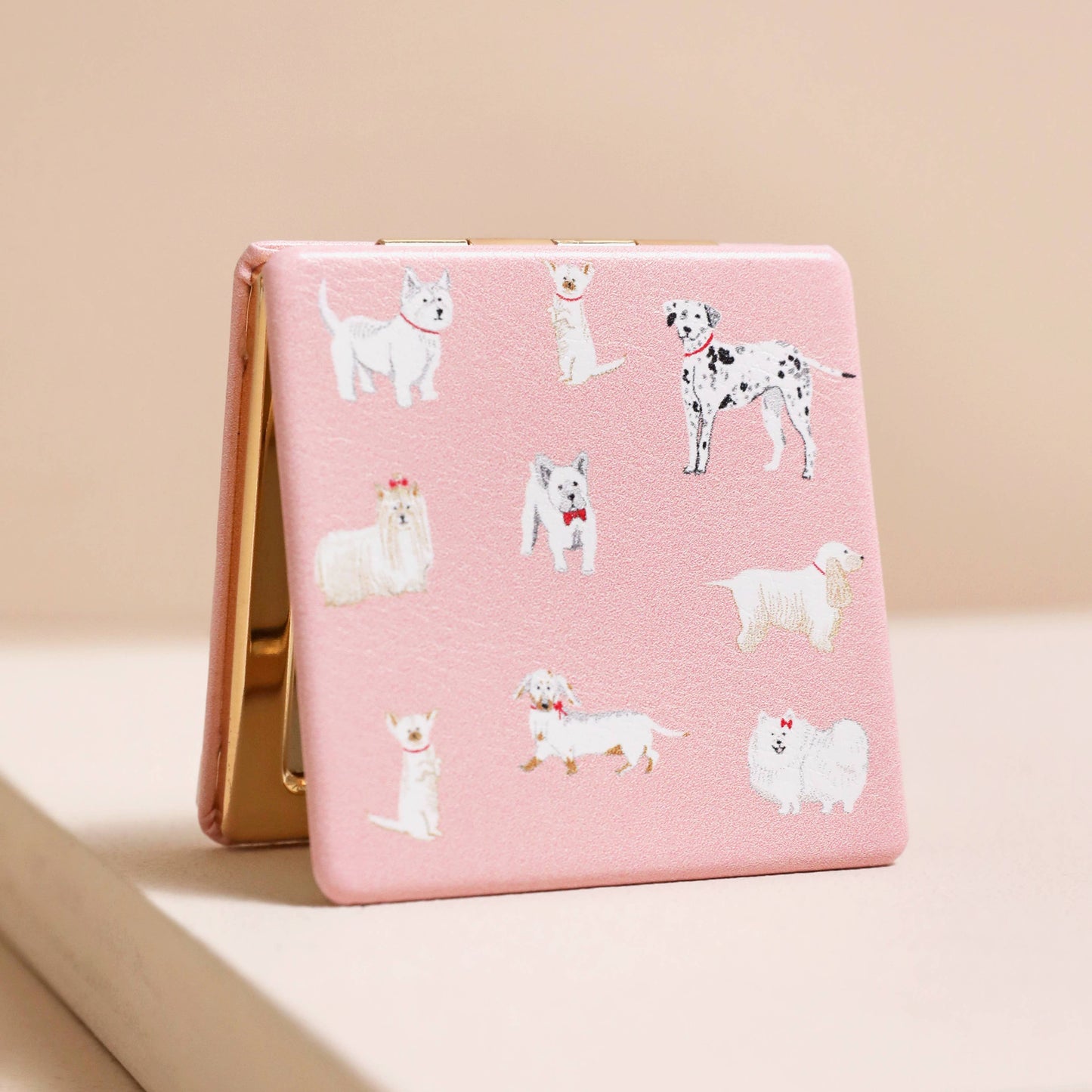 Small Pink Dog Print Compact Mirror