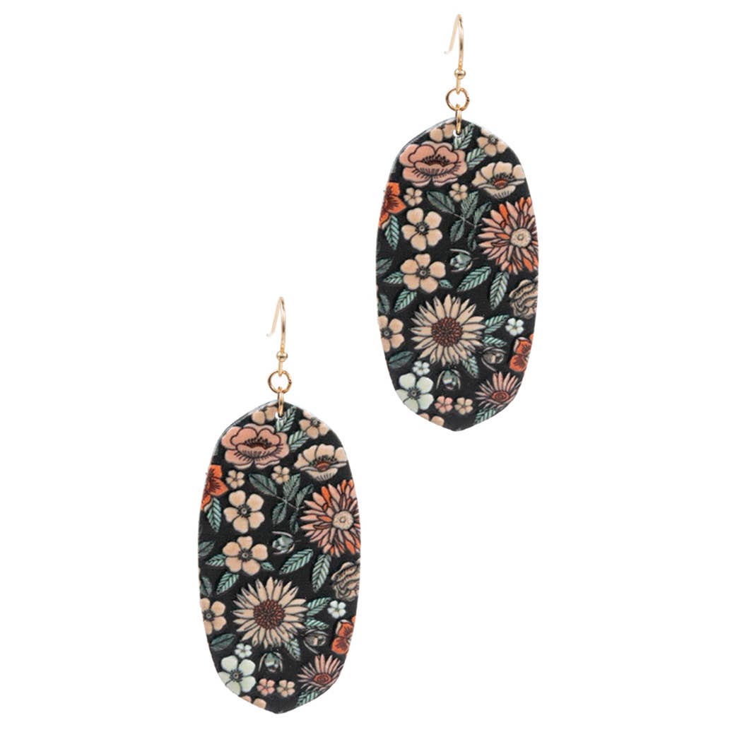 Hexagon Shaped Printed Wood Earrings