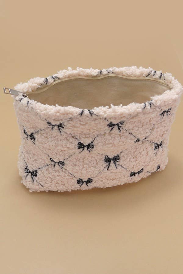 Fuzzy Bow Cosmetic Bag