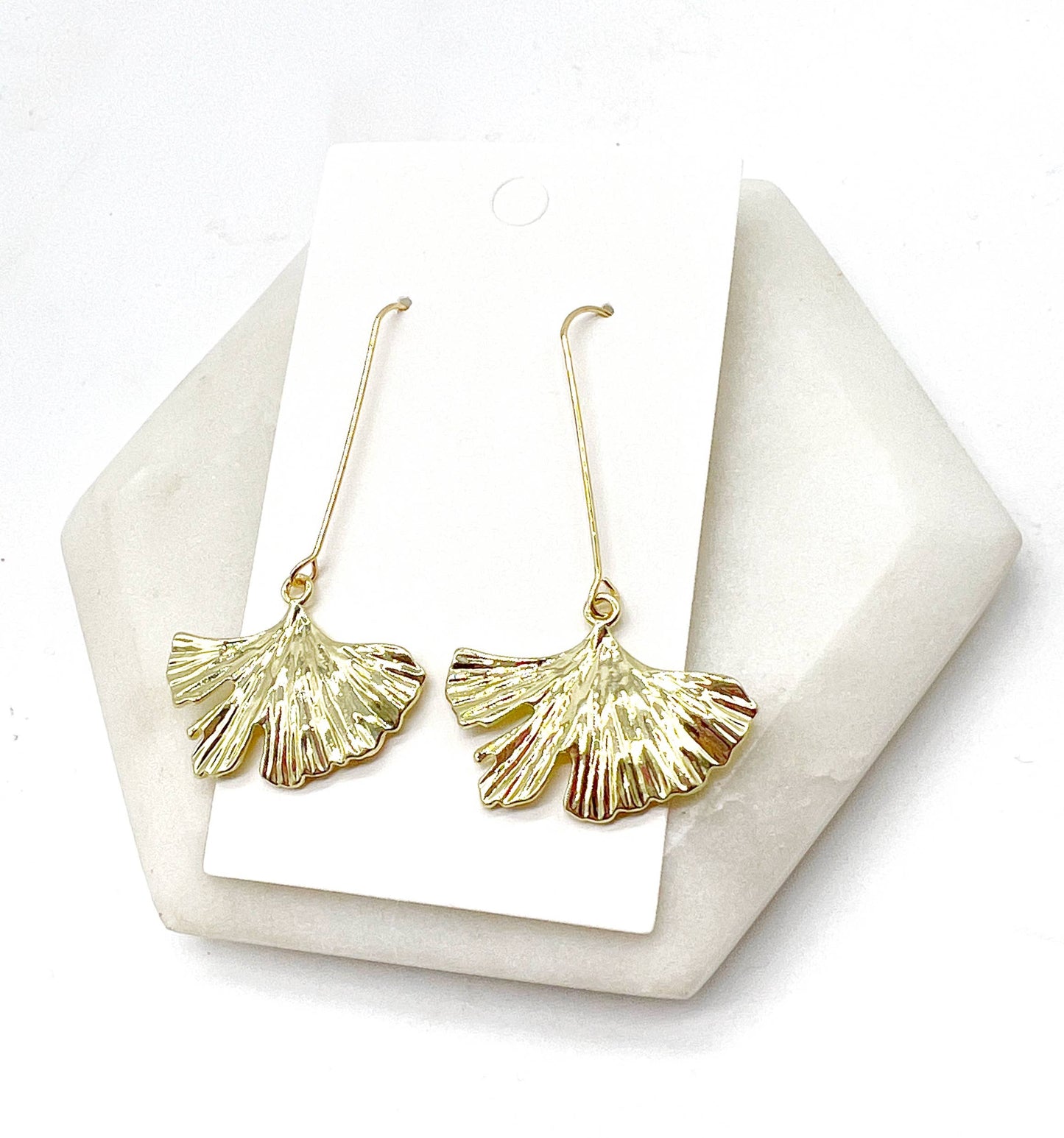 Gold Leaf Dangle Drop Metal Earrings