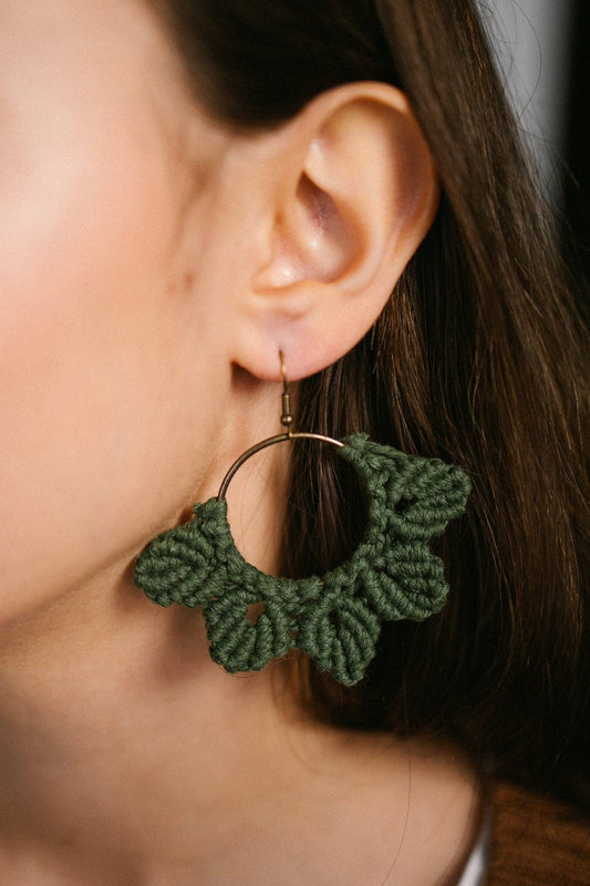 Woven Macrame Boho Leaf Earrings- Multiple Colors