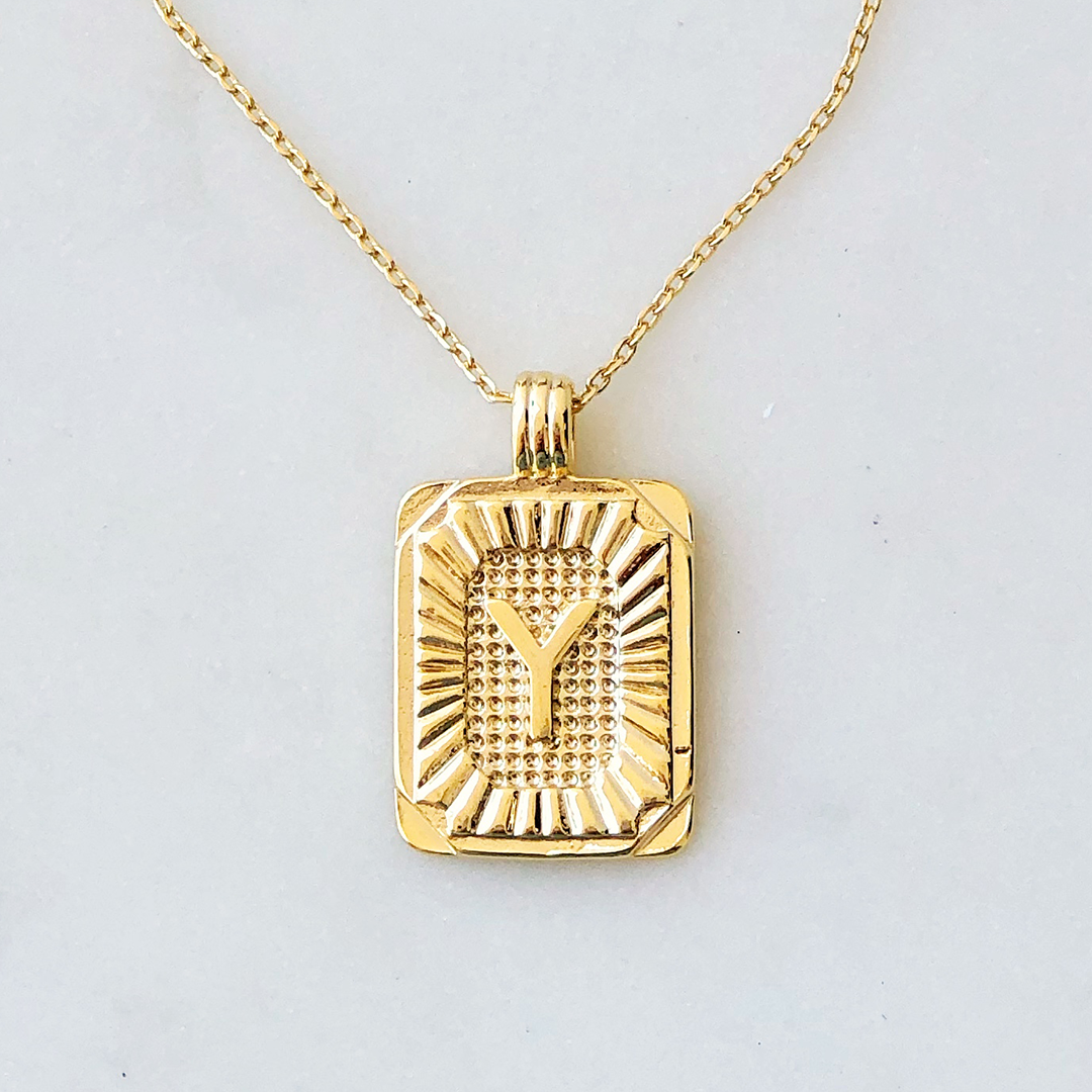 Squared Initial Coin Necklace