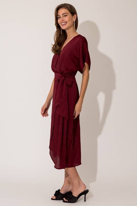 Surplice Faux Wrap Midi Dress