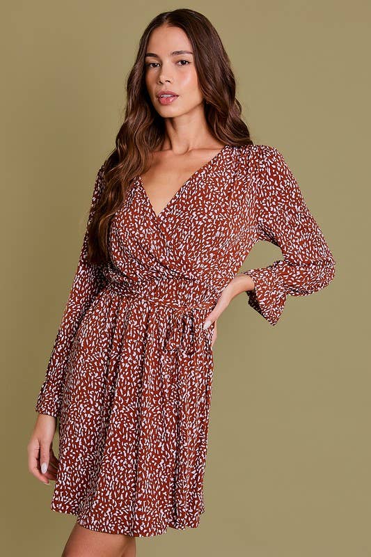 Miller Long Sleeve Surplice Abstract Dress