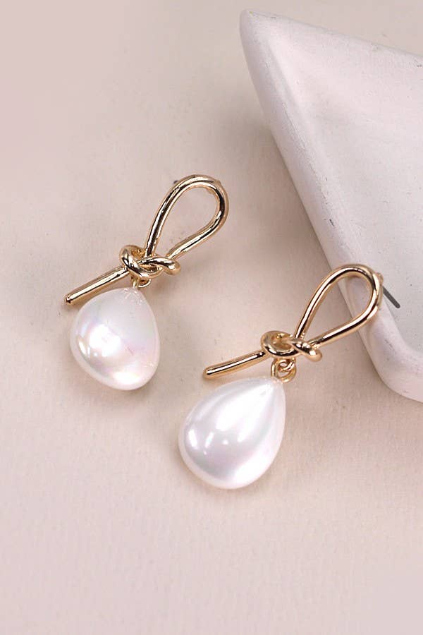 Wired Bow Opal Pearl Drop Earrings