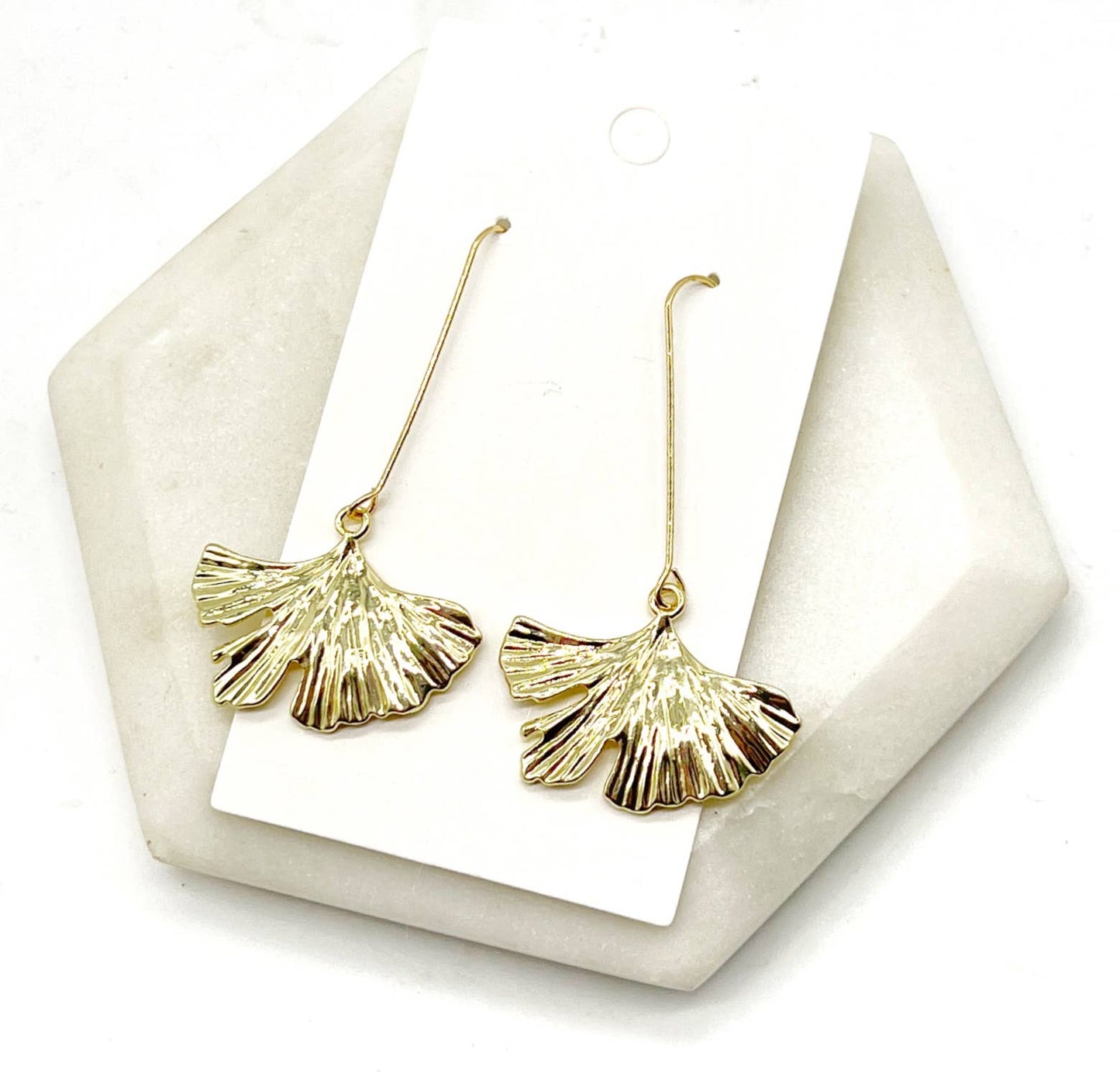 Gold Leaf Dangle Drop Metal Earrings