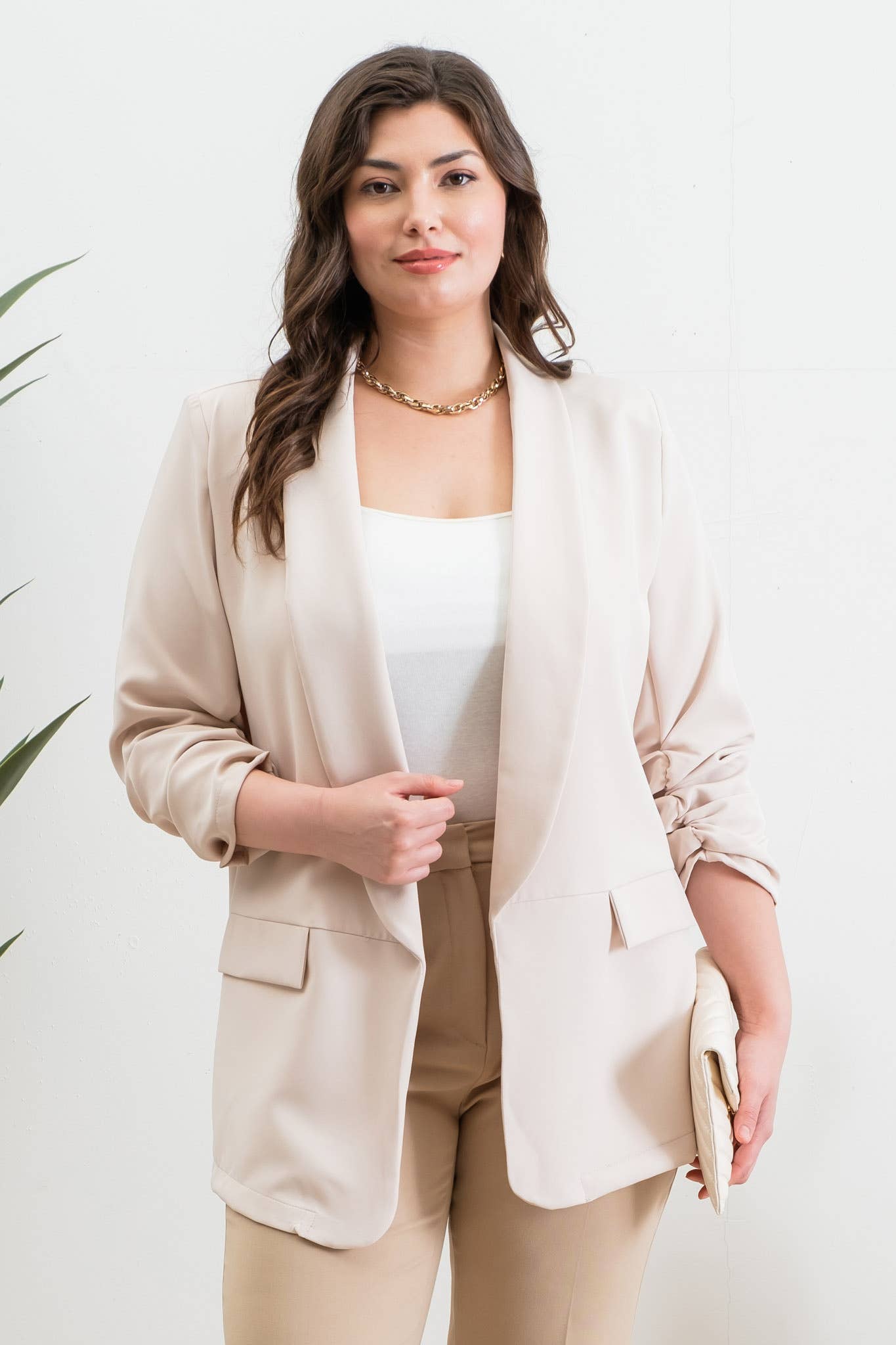 Curvy Vivian Ruched Sleeve Blazer