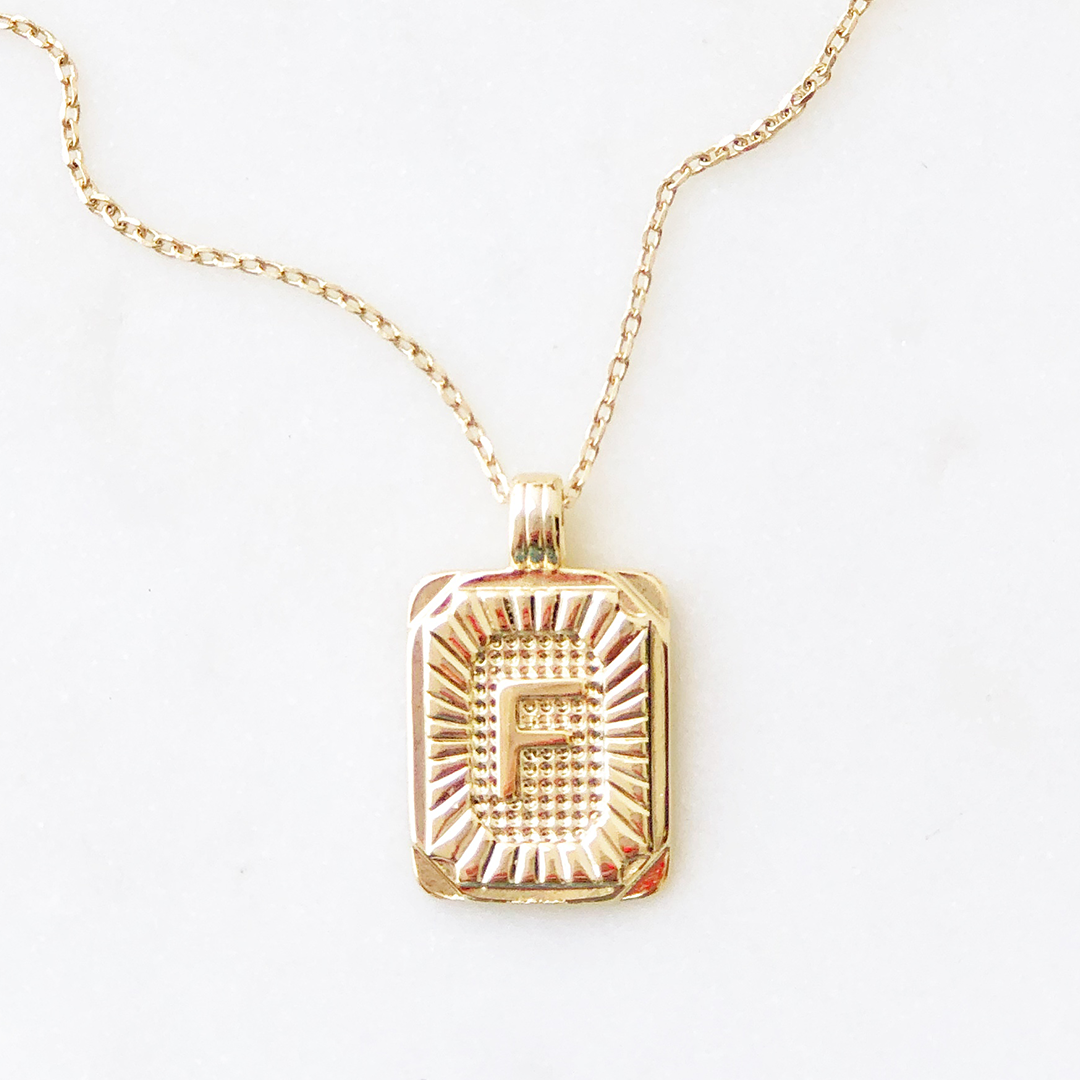 Squared Initial Coin Necklace