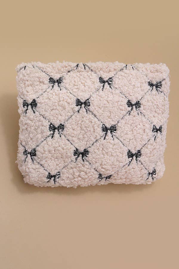 Fuzzy Bow Cosmetic Bag