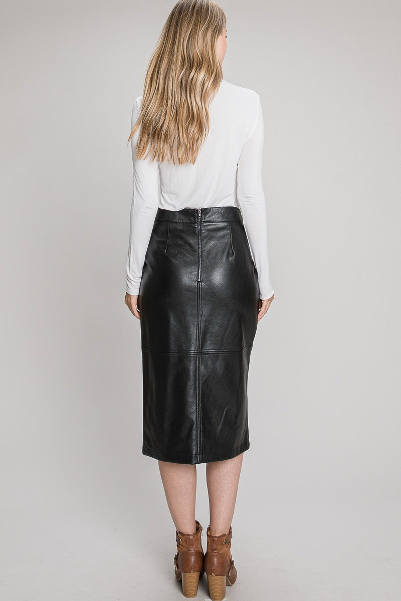 Victoria Faux Leather Midi Skirt