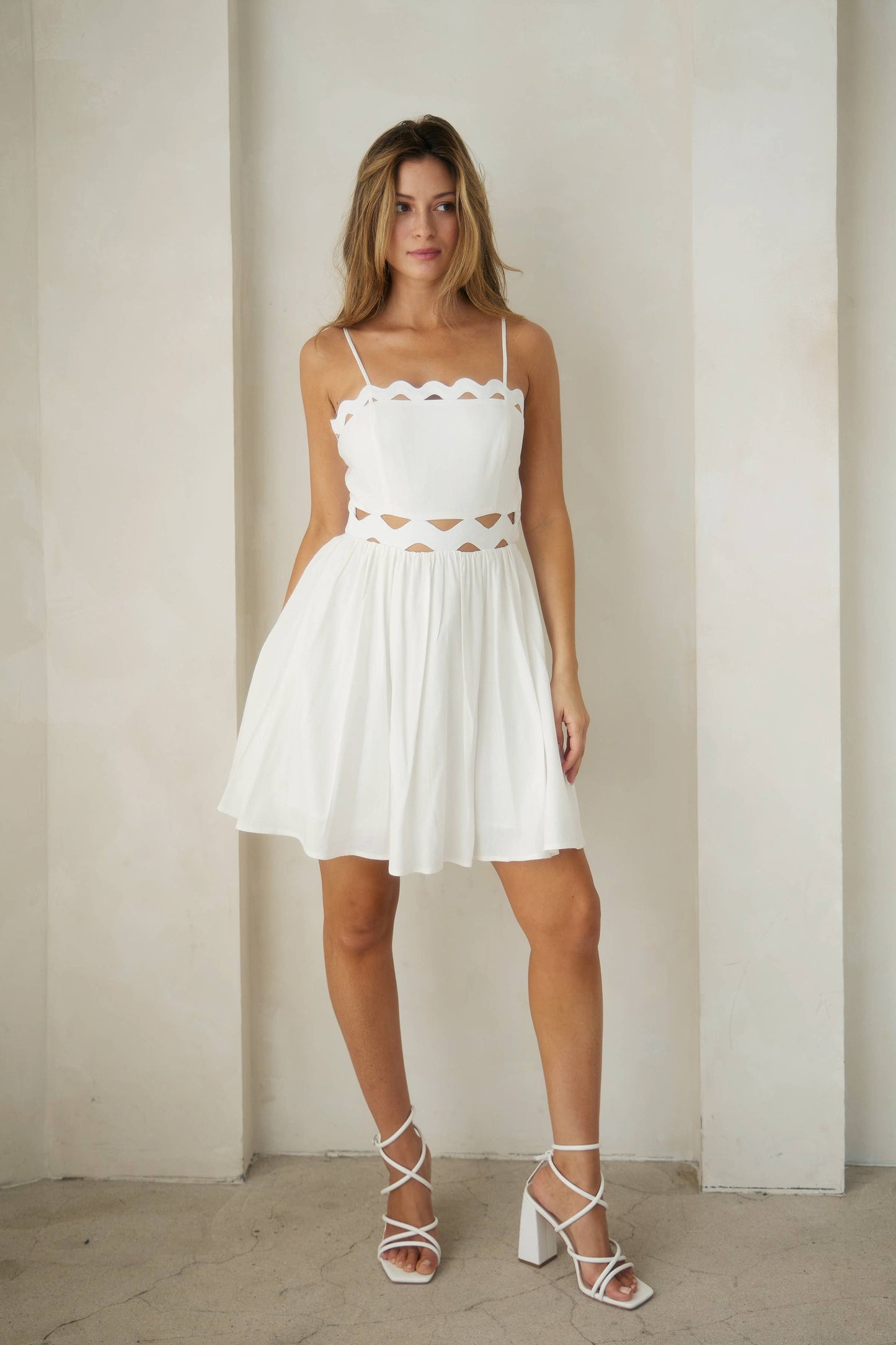 Scalloped Cut-Out Mini Dress