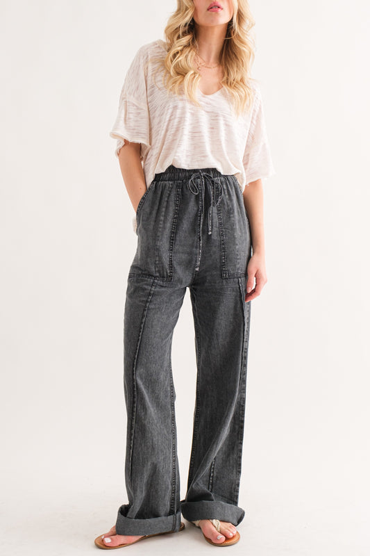 Washed Relaxed Fit Charcoal Pants