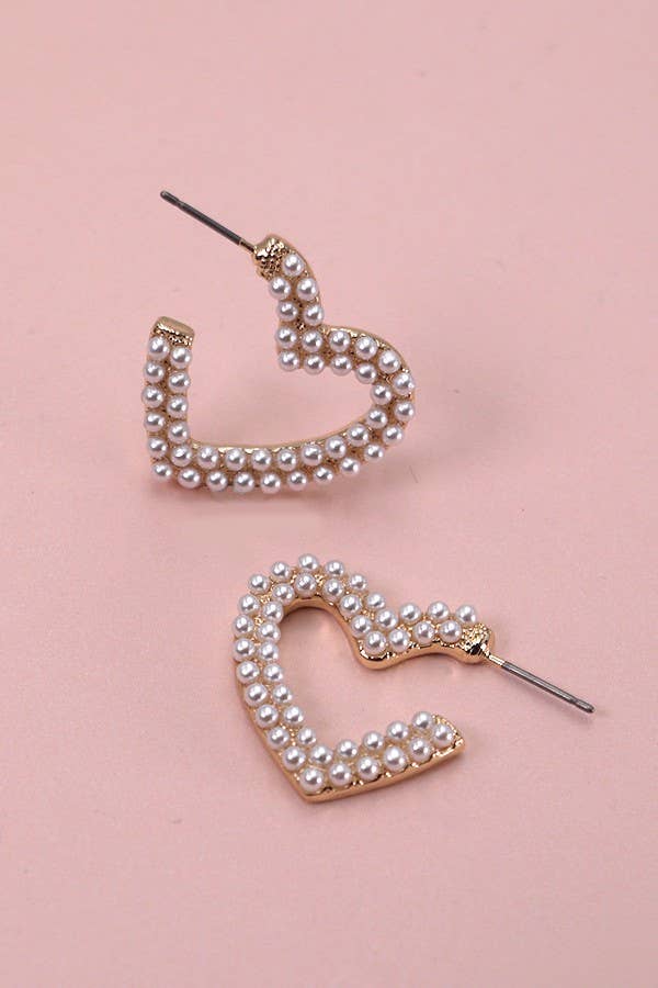 Pearl Heart Shaped Hoops