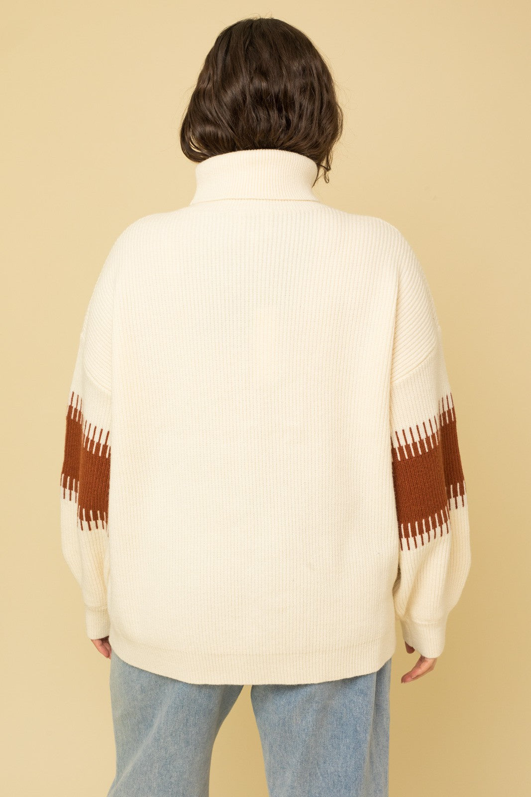 Plus Size Contrast Colorblock Turtleneck Sweater