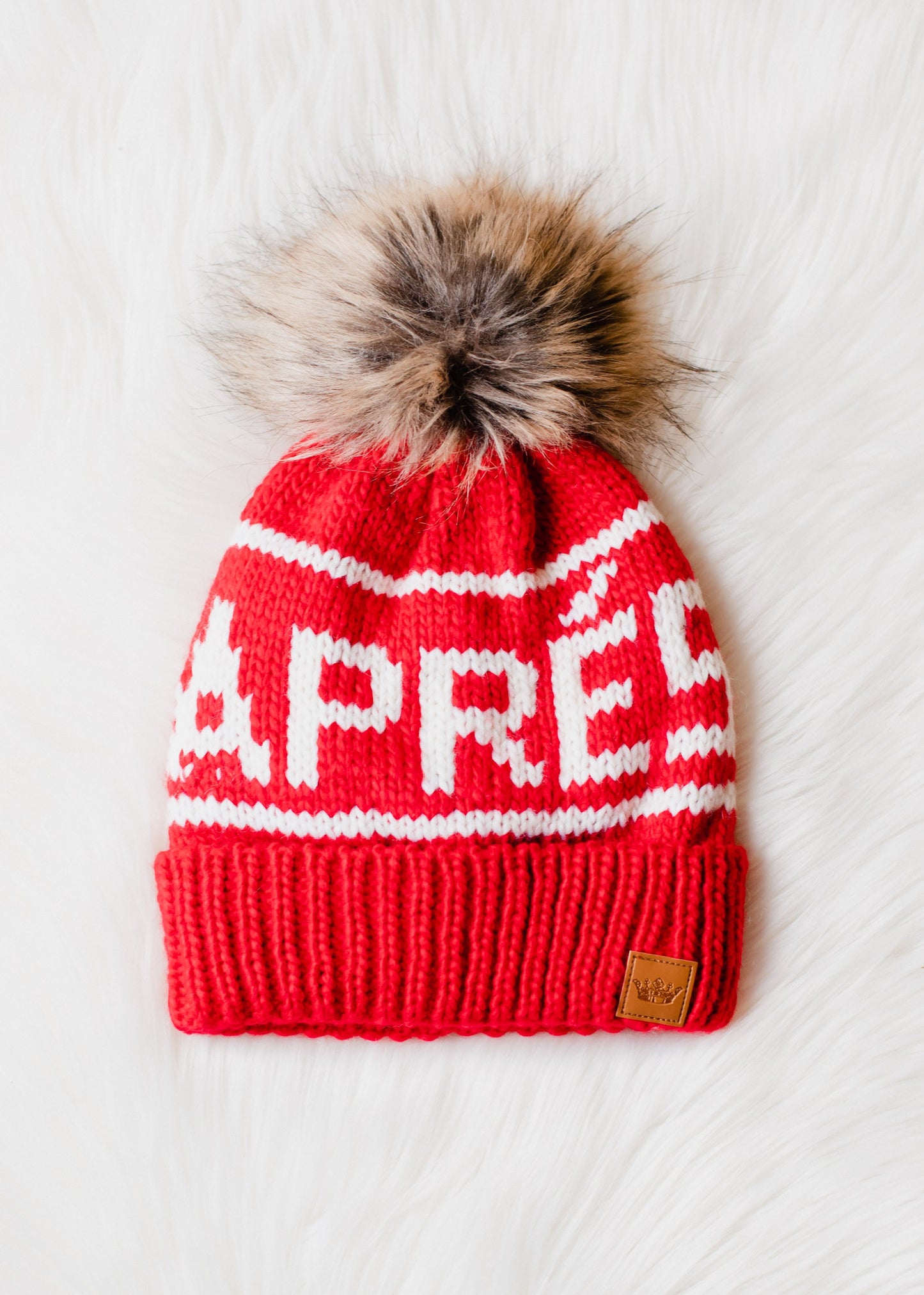 Red Apres Pom Hat