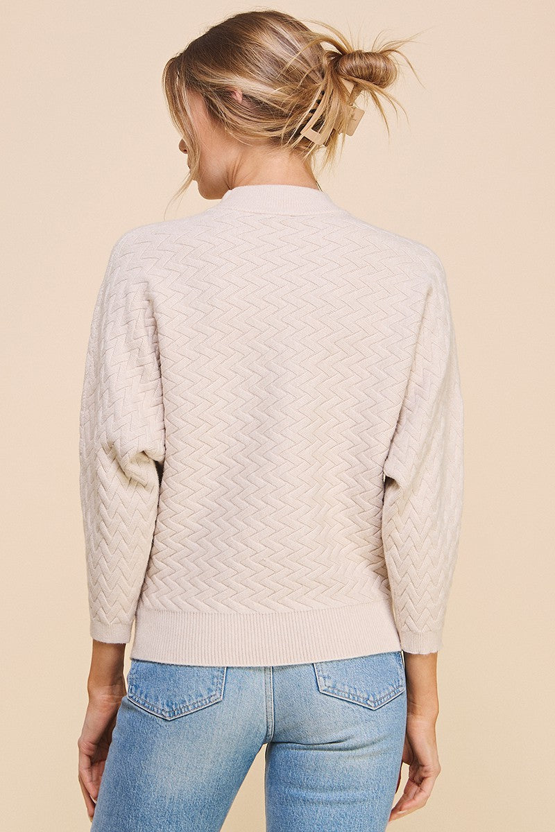 Sand Herringbone Jacquard Sweater
