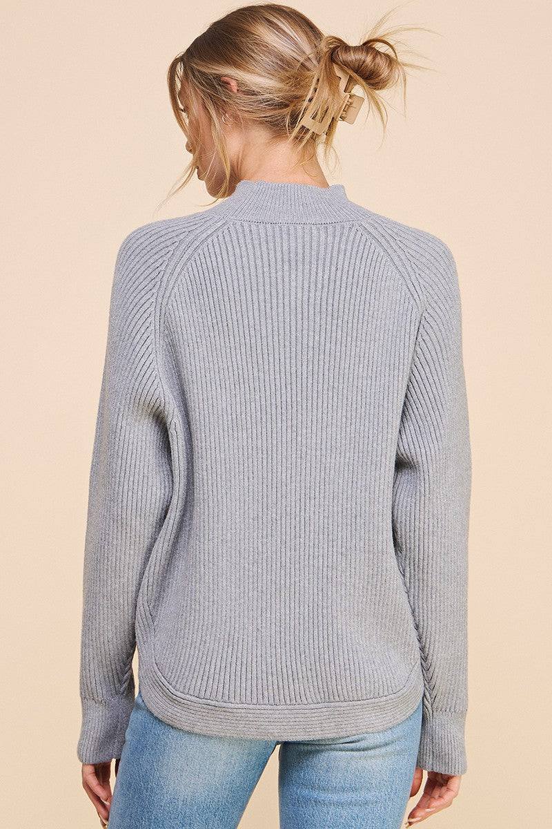 Mock Neck Curved Hem Sweater - Multiple Colors