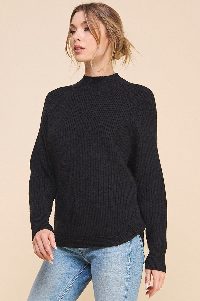 Mock Neck Curved Hem Sweater - Multiple Colors