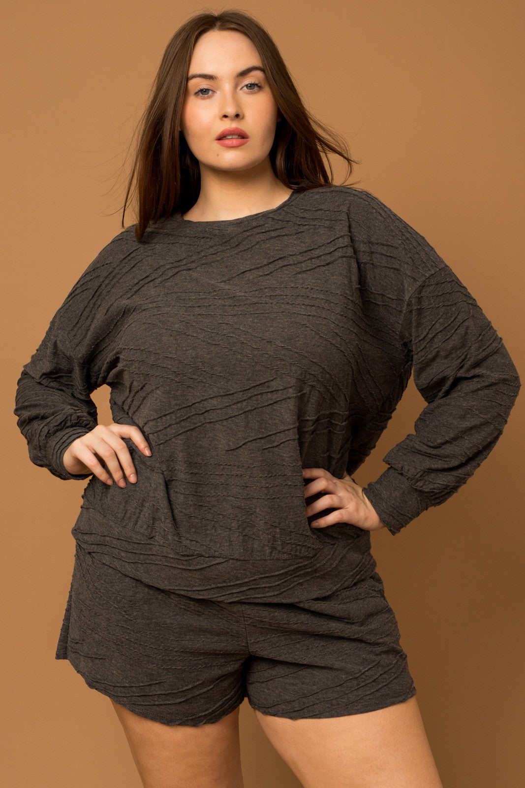 Plus Size Charcoal Textured Set