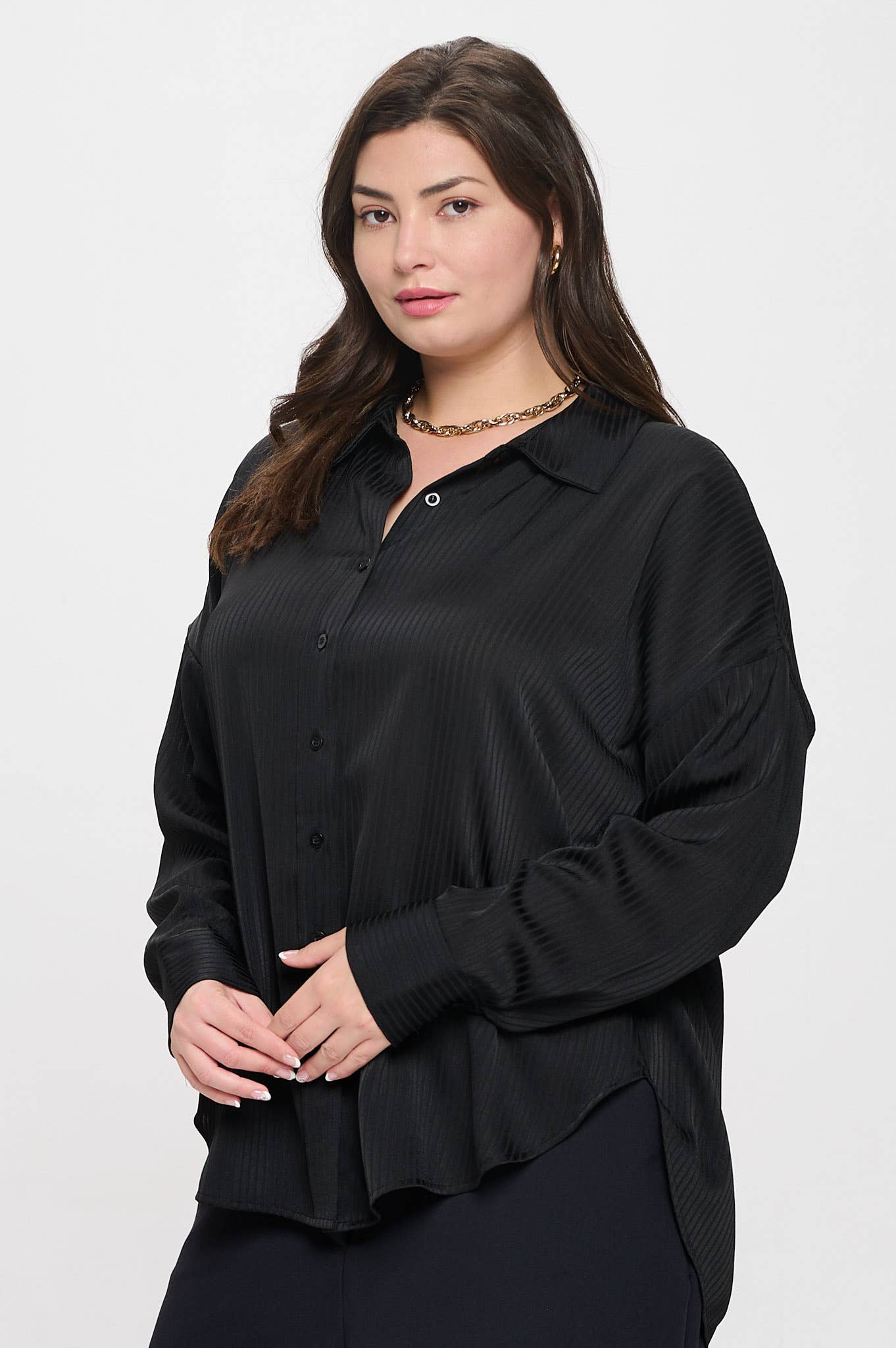 Curvy Esme Pinstripe Button Down - Multiple Colors