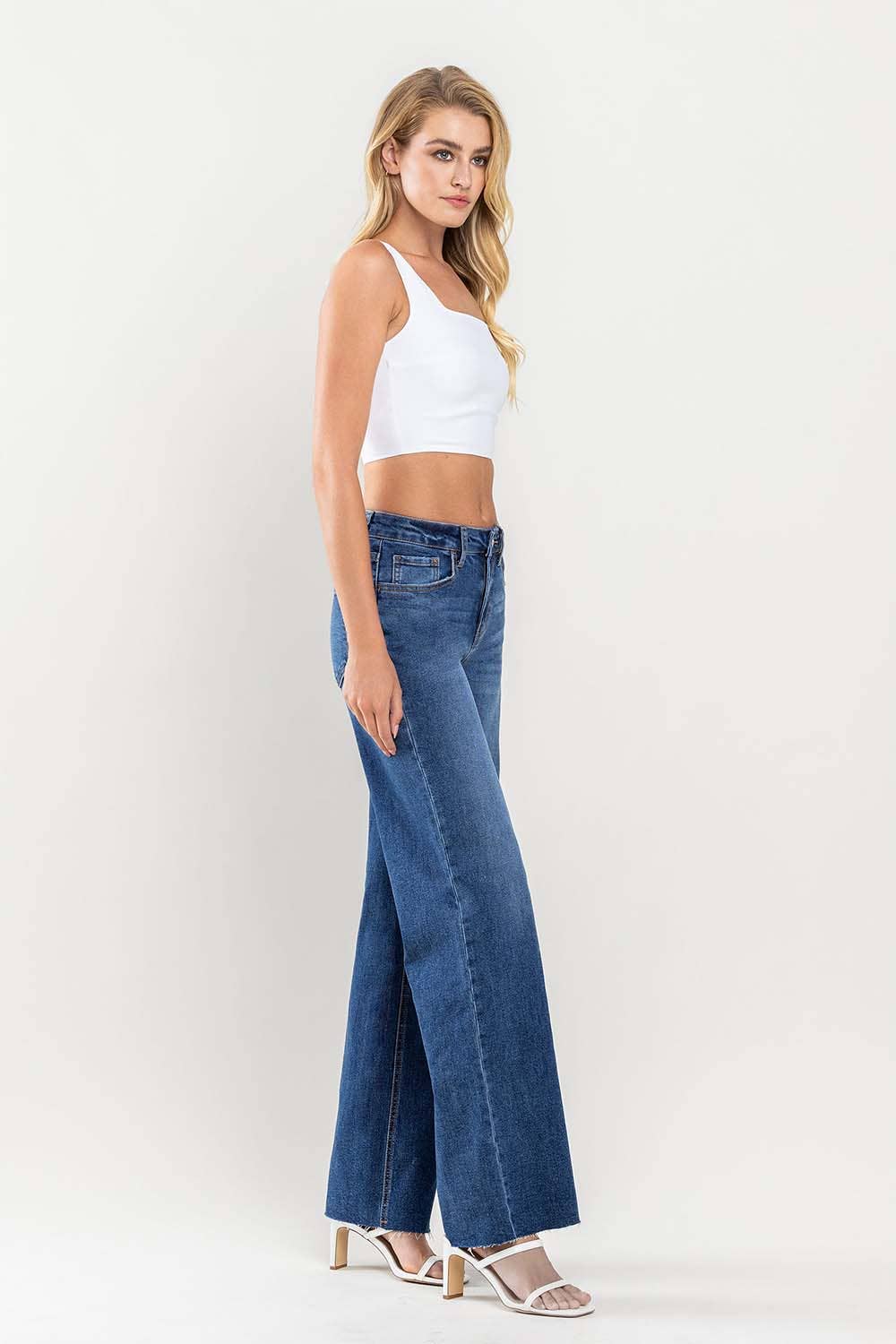 Annalise High Rise Raw Hem Wide Leg Jeans