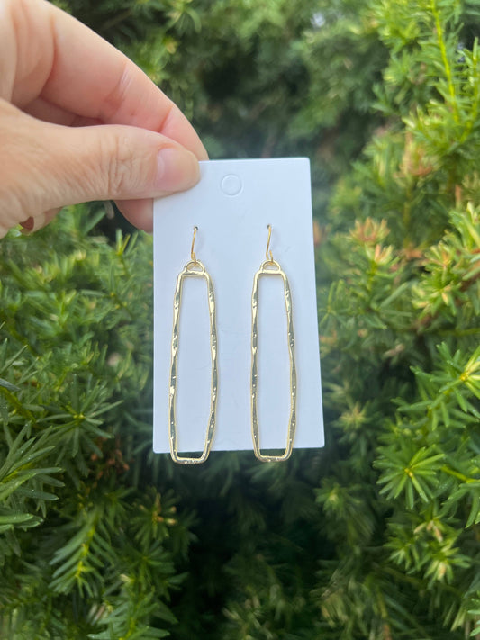 Gold Hammered Rectangle Statement Earrings