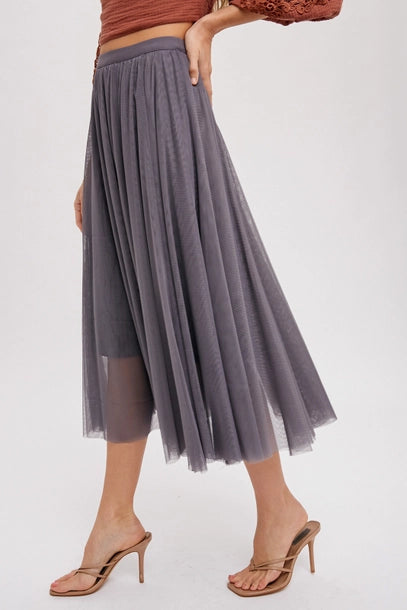 Charcoal Tulle Midi Skirt
