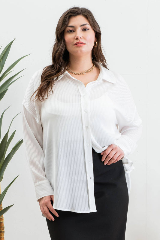 Curvy Esme Pinstripe Button Down - Multiple Colors