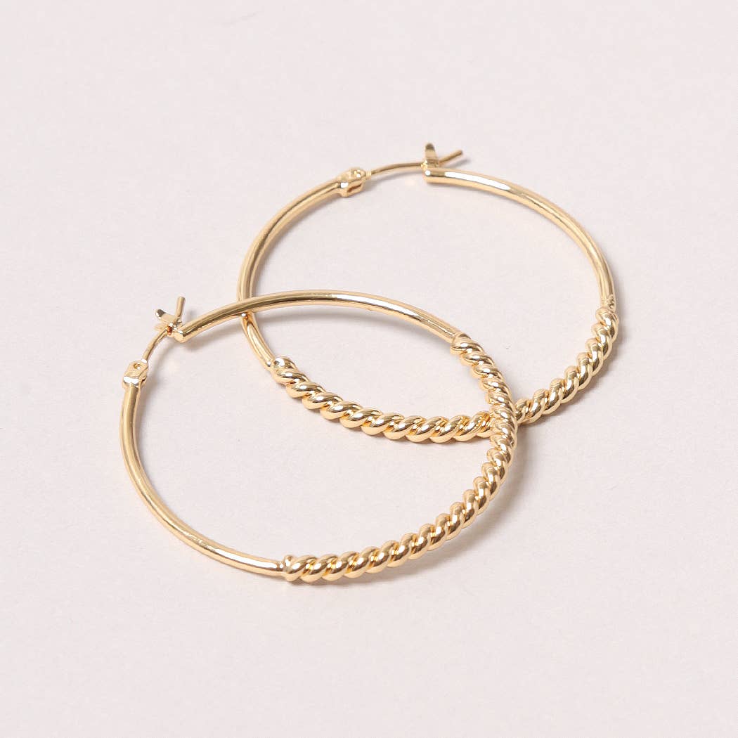 14K Gold-Dipped Textured Hoop Earring: ONE SIZE / GLD