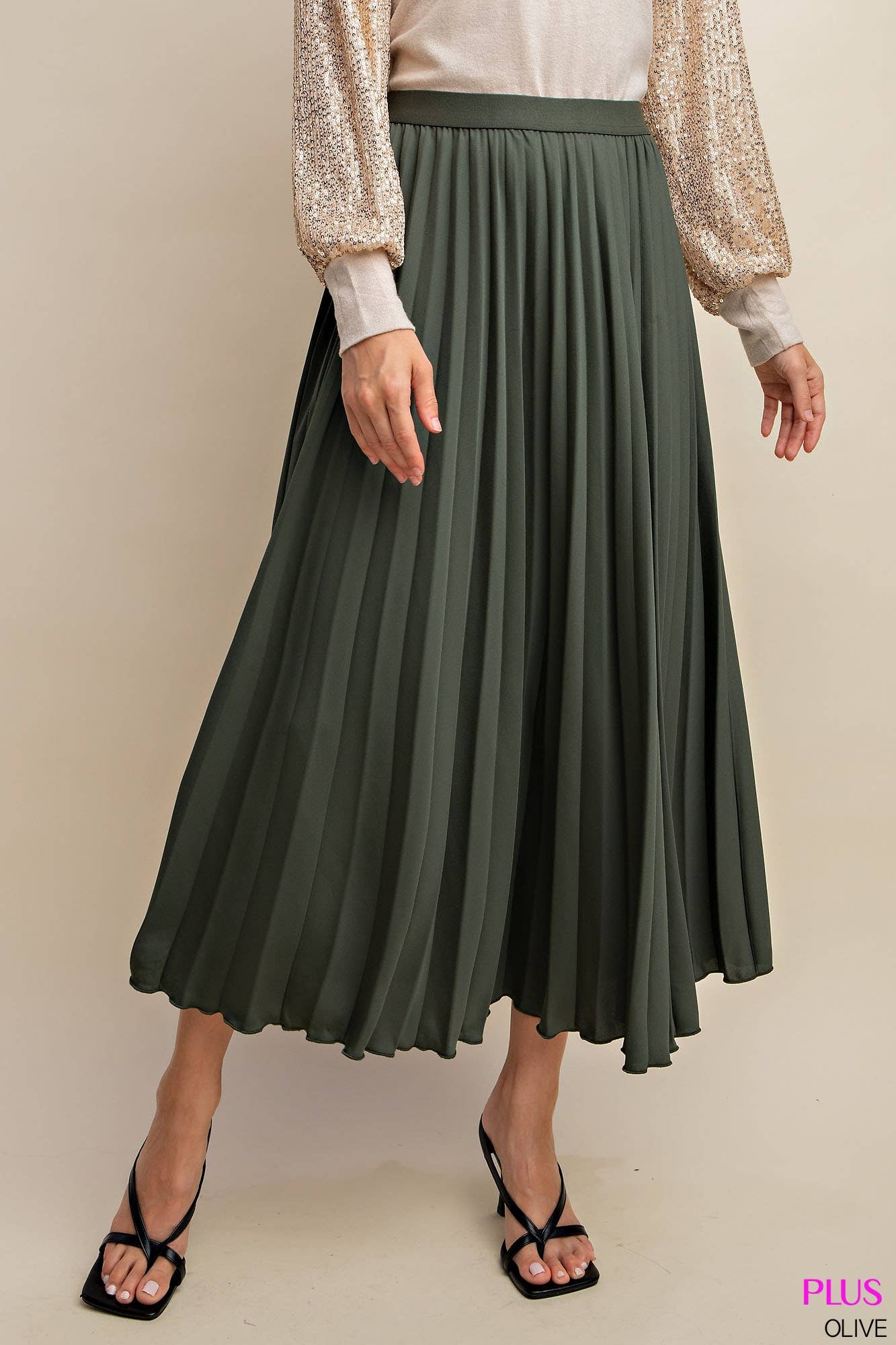 Curvy Olive Pleated Skirt