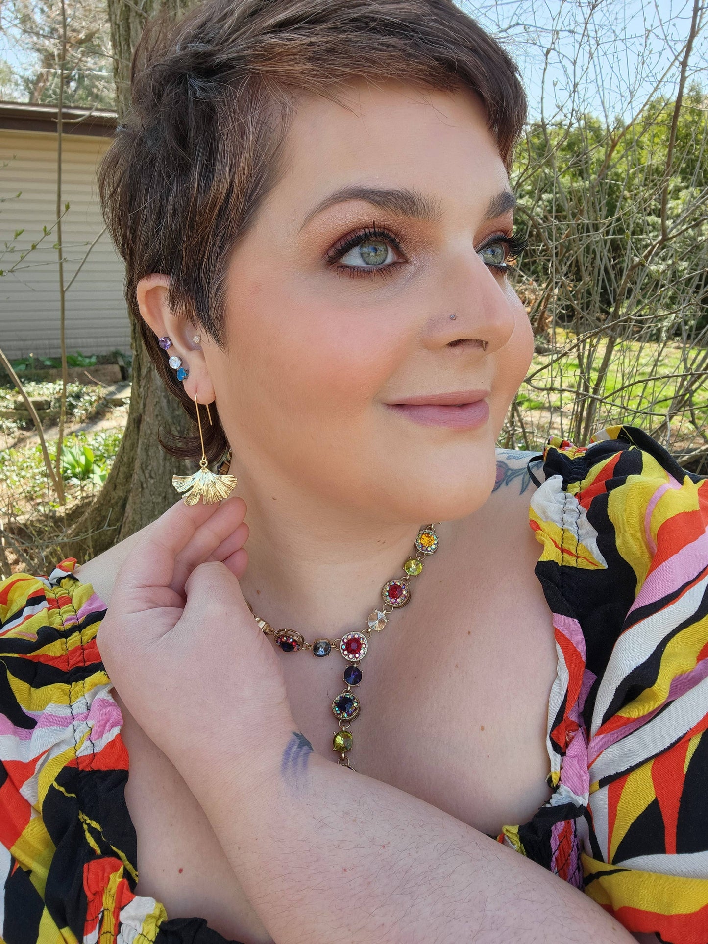 Gold Leaf Dangle Drop Metal Earrings