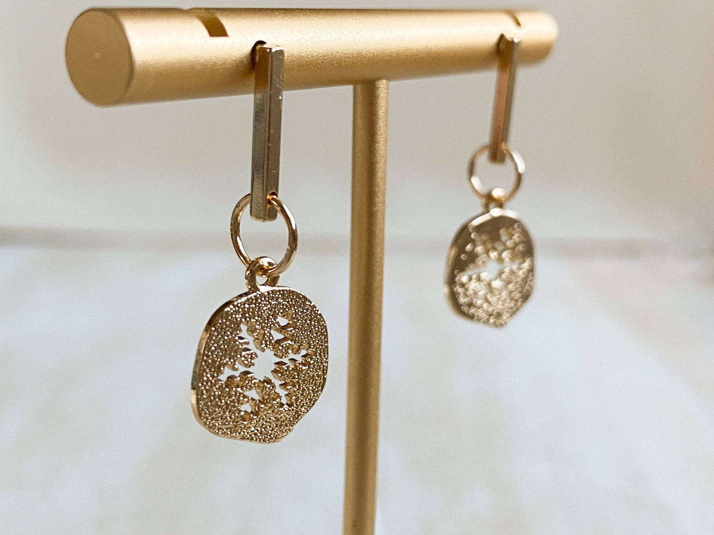 Gold Plated Snowflake Dangle Earrings